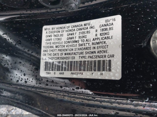 Honda Civic Ex-t 2016 2HGFC3B35GH351133 Image 9