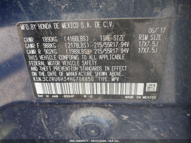 3CZRU6H34HG708850 Honda HR-V LX