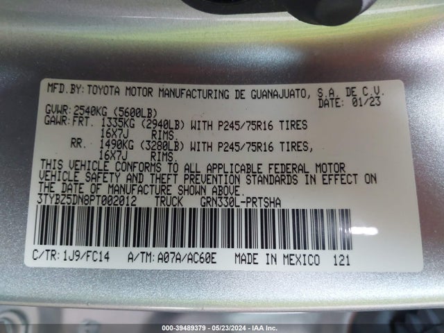 Toyota Tacoma Sr5 V6 2023 3TYBZ5DN8PT002012 Image 9