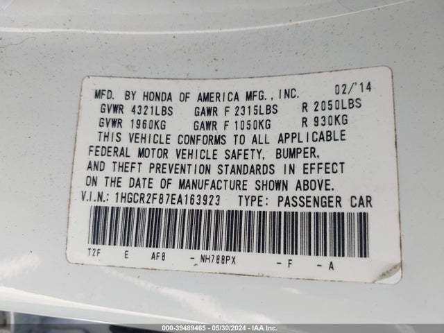 Honda Accord Ex-l 2014 1HGCR2F87EA163923 Image 9
