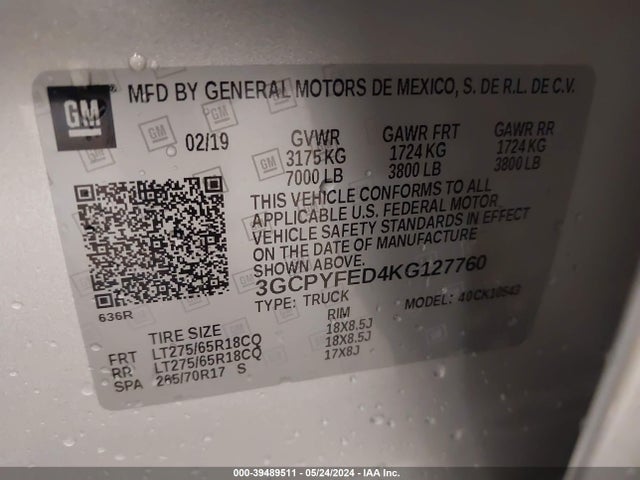 Chevrolet Silverado 1500 Lt Trail Boss 2019 3GCPYFED4KG127760 Image 9