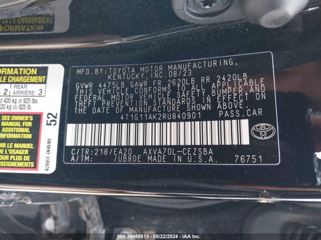 Toyota CAMRY SE 2024 4T1G11AK2RU840901 Image 9