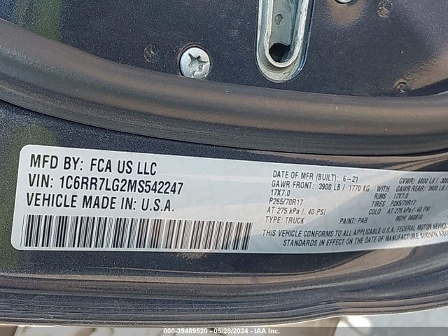 RAM 1500 Classic Slt  4x4 5'7 Box 2021 1C6RR7LG2MS542247 Image 9
