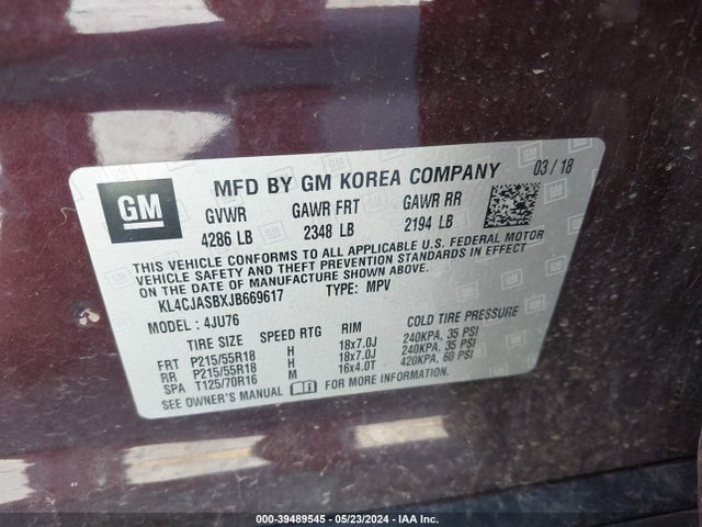 KL4CJASBXJB669617 Buick Encore Preferred