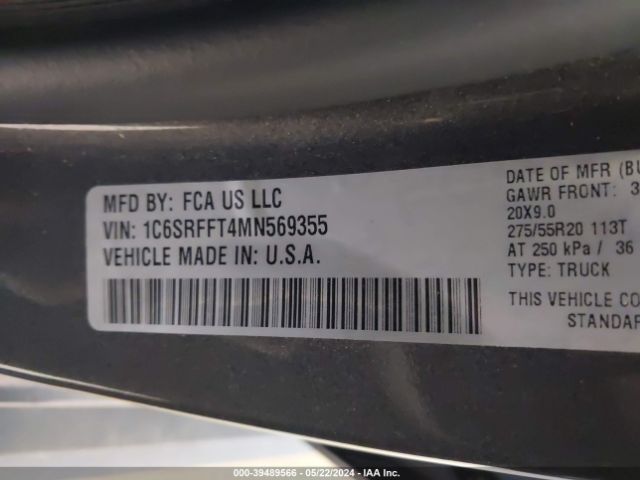 1C6SRFFT4MN569355 RAM 1500 Big Horn  4x4 5'7 Box