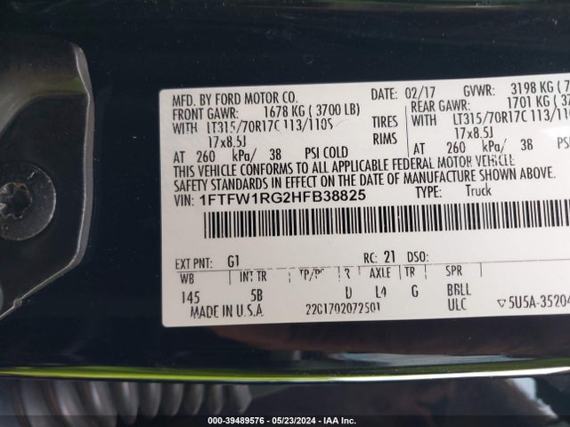 Ford F-150 Raptor 2017 1FTFW1RG2HFB38825 Image 9