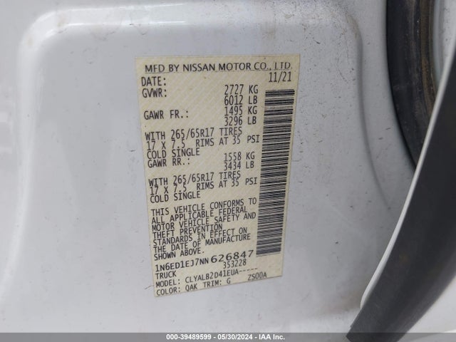 Nissan Frontier Sv 4x2 2022 1N6ED1EJ7NN626847 Image 9