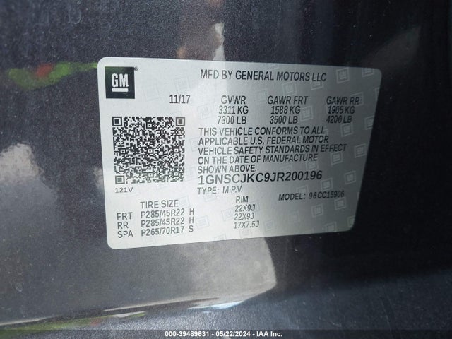 Chevrolet Suburban Premier 2018 1GNSCJKC9JR200196 Image 9