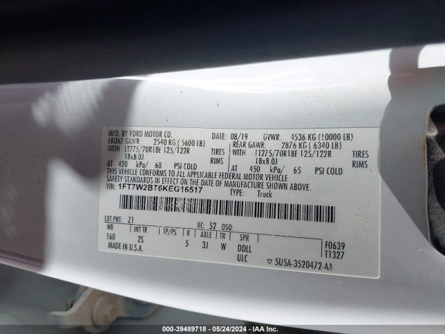 Ford F-250 Xlt 2019 1FT7W2BT6KEG16517 Image 9