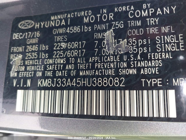 Hyundai TUCSON SE 2017 KM8J33A45HU388082 Image 9