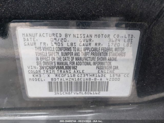 3N1CN8FV6ML806162 Nissan Versa Sr Xtronic Cvt
