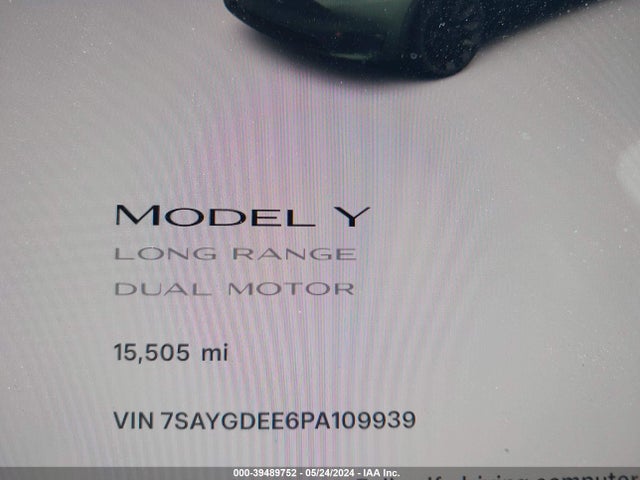 7SAYGDEE6PA109939 Tesla Model Y Awd/long Range Dual Motor All-wheel Drive