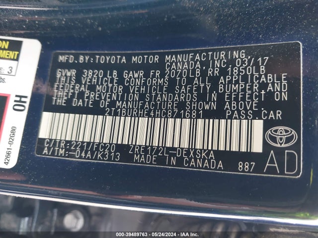 Toyota COROLLA SE 2017 2T1BURHE4HC871681 Image 9