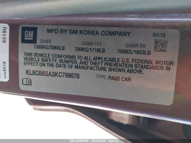 KL8CB6SA3KC799878 Chevrolet Spark Ls Cvt