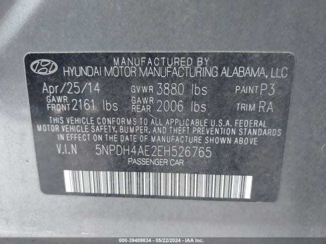 5NPDH4AE2EH526765 Hyundai Elantra Limited