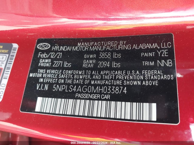 Hyundai ELANTRA SEL 2021 5NPLS4AG0MH033874 Image 9
