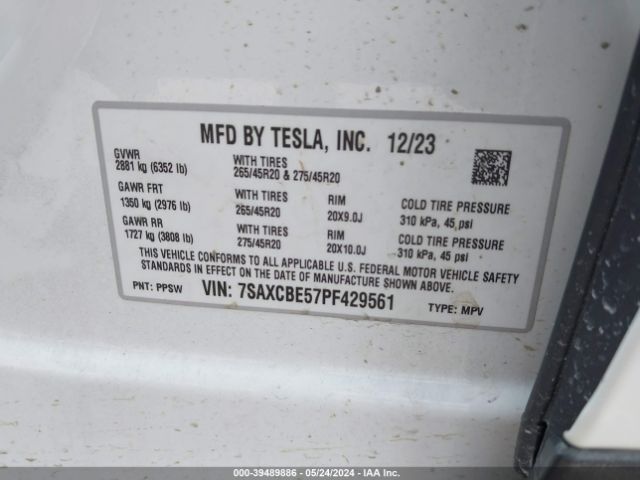 7SAXCBE57PF429561 Tesla Model X Dual Motor All-wheel Drive/standard Range
