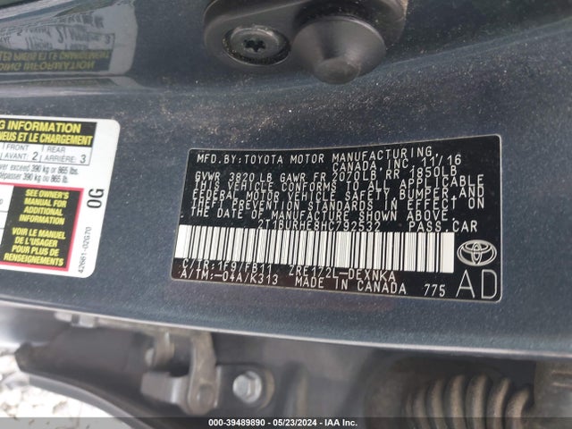 Toyota COROLLA LE 2017 2T1BURHE8HC792532 Image 9