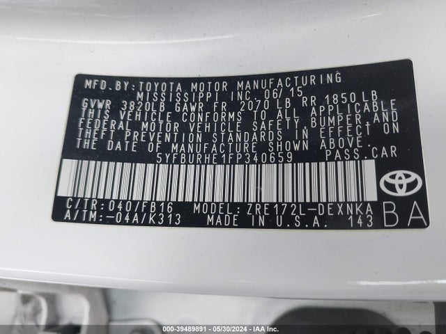 Toyota COROLLA LE 2015 5YFBURHE1FP340659 Image 9