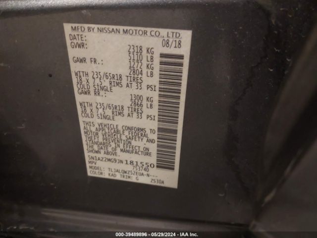 5N1AZ2MG9JN181550 Nissan MURANO SV
