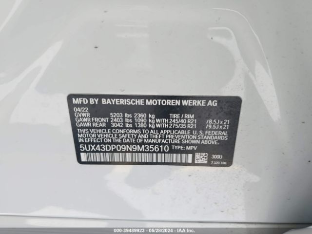 5UX43DP09N9M35610 BMW X3 Sdrive30i