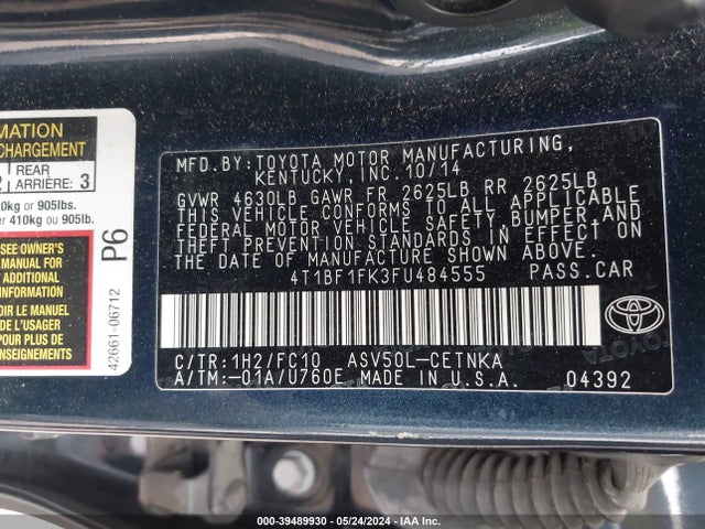 Toyota CAMRY LE 2015 4T1BF1FK3FU484555 Image 9