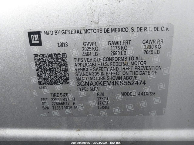 Chevrolet EQUINOX LT 2019 3GNAXKEV4KS552474 Image 9
