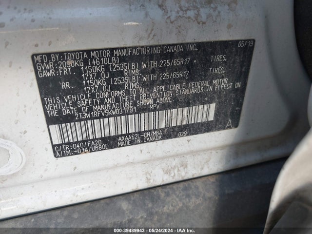 Toyota Rav4 Xle 2019 2T3W1RFV5KW031791 Image 9
