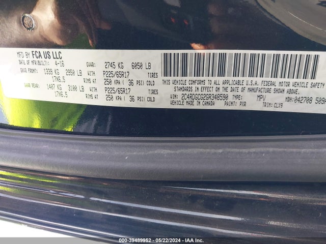 Dodge Grand Caravan Sxt 2016 2C4RDGCG2GR348590 Image 9