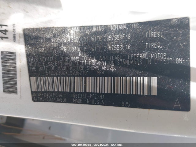 Toyota SIENNA LE 2020 5TDJZ3DCXLS236219 Image 9