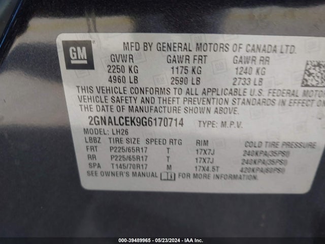 Chevrolet EQUINOX LT 2016 2GNALCEK9G6170714 Image 9