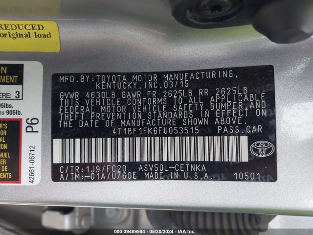 Toyota CAMRY LE 2015 4T1BF1FK6FU053515 Image 9