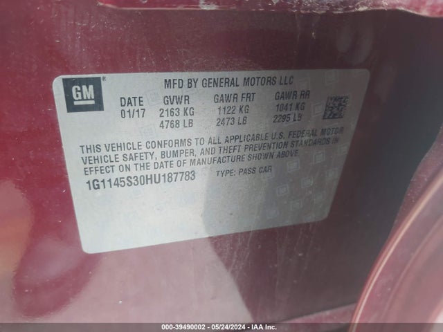 Chevrolet IMPALA 2LZ 2017 1G1145S30HU187783 Image 9
