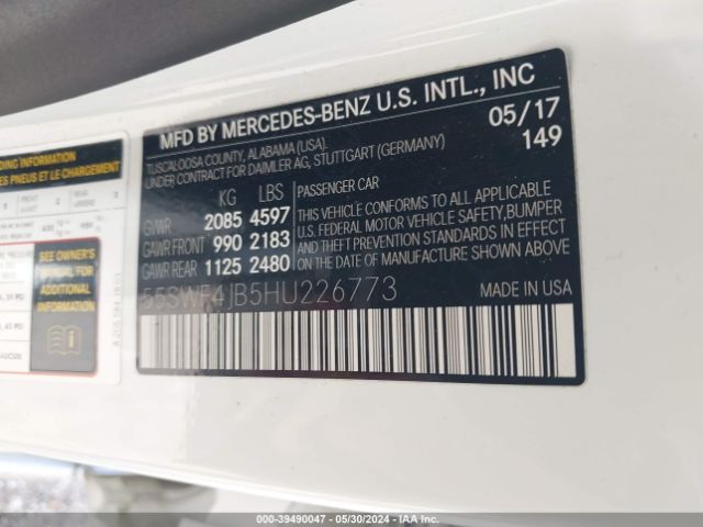 55SWF4JB5HU226773 Mercedes-Benz C 300 Luxury/sport