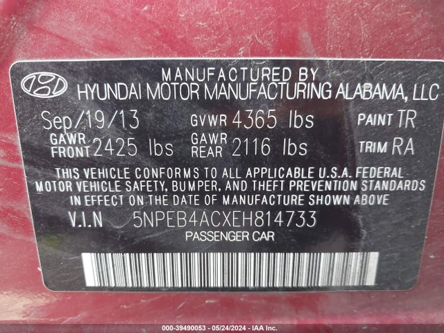 Hyundai SONATA GLS 2014 5NPEB4ACXEH814733 Image 9
