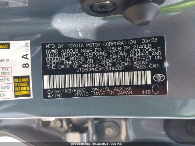 JTDBDMHEXP3006031 Toyota Corolla Hybrid Le