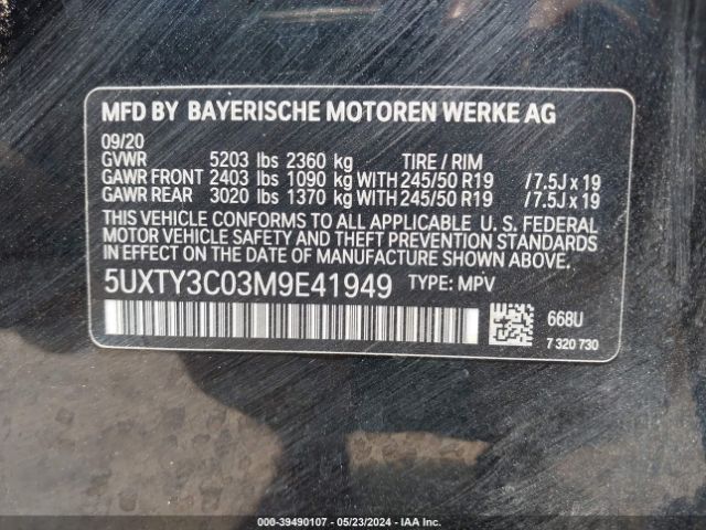 5UXTY3C03M9E41949 BMW X3 Sdrive30i