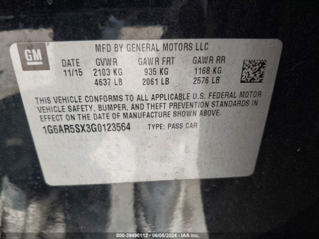 1G6AR5SX3G0123564 Cadillac Cts Luxury Collection