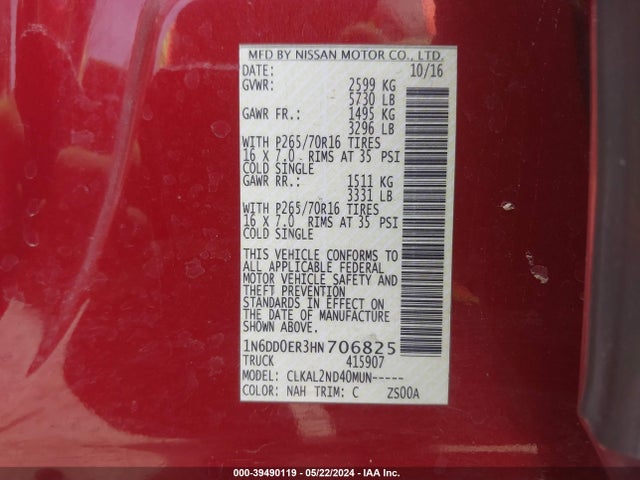 Nissan Frontier Sv 2017 1N6DD0ER3HN706825 Image 9