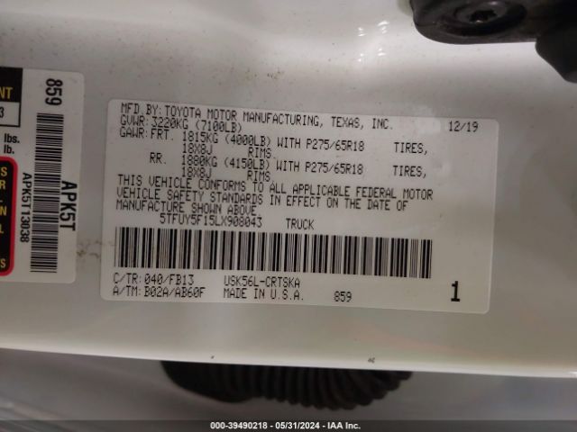 5TFUY5F15LX908043 Toyota Tundra Sr5