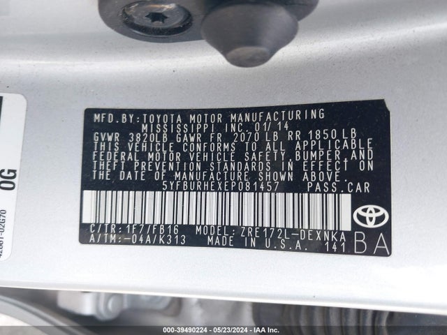 Toyota COROLLA LE 2014 5YFBURHEXEP081457 Image 9