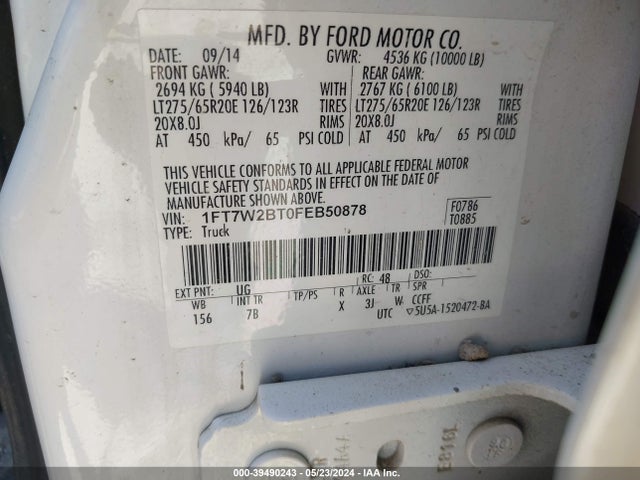 Ford F-250 Lariat 2015 1FT7W2BT0FEB50878 Image 9