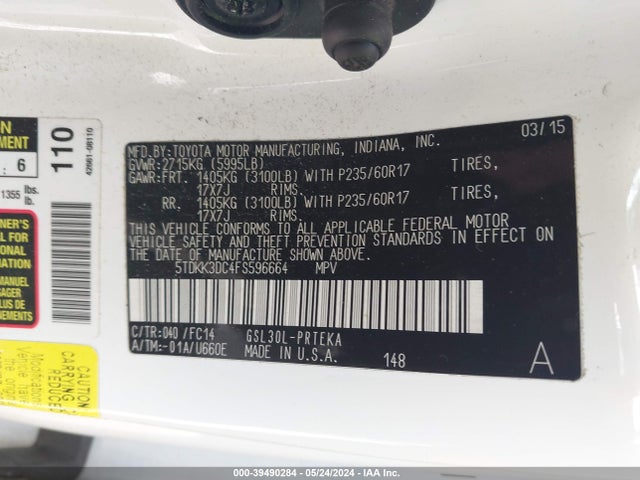 Toyota Sienna Le 8 Passenger 2015 5TDKK3DC4FS596664 Image 9