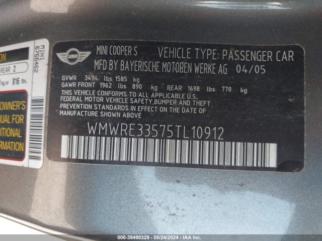 2005 MINI COOPER S WMWRE33575TL10912 Photo 8
