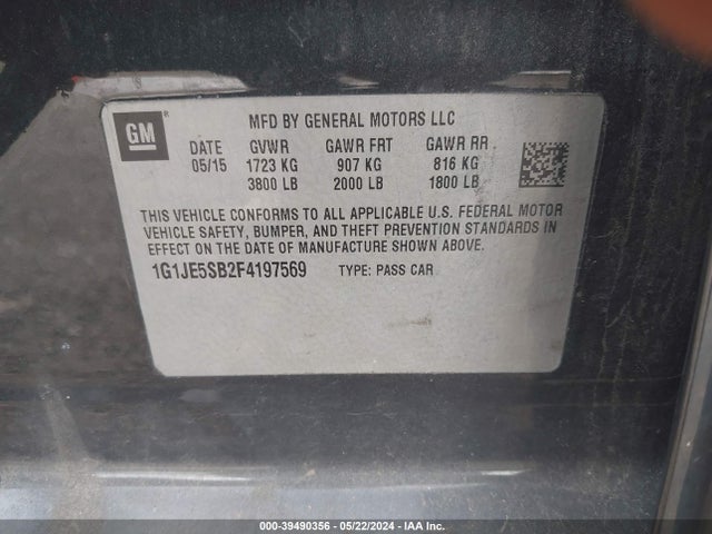 Chevrolet Sonic Ltz Auto 2015 1G1JE5SB2F4197569 Image 9