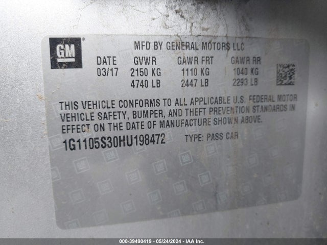 Chevrolet IMPALA 1LT 2017 1G1105S30HU198472 Image 9