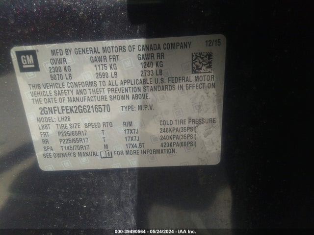 Chevrolet EQUINOX LT 2016 2GNFLFEK2G6216570 Image 9