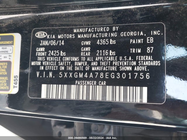 KIA Optima Lx 2014 5XXGM4A78EG301756 Image 9