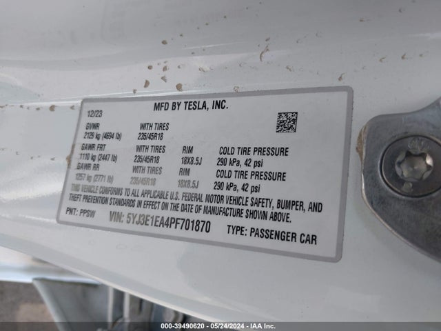 Tesla 2023 2023 5YJ3E1EA4PF701870 Image 9
