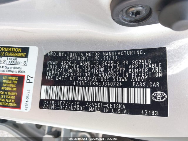Toyota CAMRY SE 2014 4T1BF1FK6EU340724 Image 9